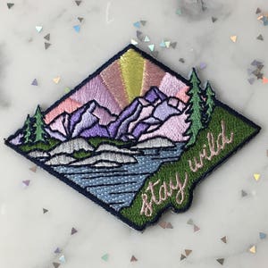 Stay Wild Mountain Patch Inspirational / Positivity Mountain Quote Iron On Embroidered Patches Outdoors Camp Patch Wildflower Co. image 2