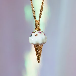 Ice Cream Cone Necklace - Colorful Crystal Sprinkles | Gold | Sweet Dessert Foodie | Charm Jewelry Gift | Wildflower + Co. - Valentines Day