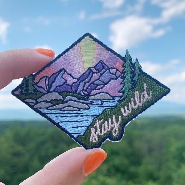 Stay Wild Mountain Patch - Inspirational / Positivity Mountain Quote - Iron On Embroidered Patches - Outdoors Camp Patch - Wildflower + Co.