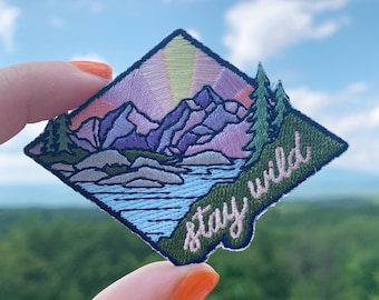 Stay Wild Mountain Patch - Inspirational / Positivity Mountain Quote - Iron On Embroidered Patches - Outdoors Camp Patch - Wildflower + Co.