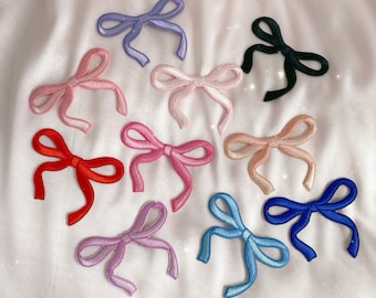 Dainty Bow Patch - Ribbon Iron on Patch - Coquette Balletcore Aesthetic - Pink Red Blue Black Lilac Black Peach Embroidered Patches