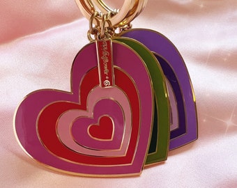 Y2K Aesthetic Heart Keychain - Cute Enamel Keychain in Pink Purple or Green - Powerpuff - Key Chain / Bag Charm - Cute Gift for Friends