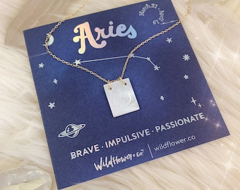 Zodiac Necklace - Dainty Gold & Shell Capricorn Aquarius Pisces Aries Taurus Gemini Cancer Leo Virgo Libra Scorpio + Valentines Day Gift