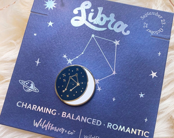 Libra Zodiac Enamel Pin | Constellation Star Sign | Moon Star Pin | Astrology Gift