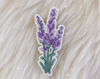 Lavender Flower Patch - Botanical Cottagecore Iron On Patch - Embroidered Patches - Floral Plant Lilac Greenery - Wildflower + Co. DIY
