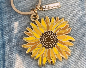 Sunflower Keychain - Enamel Keychain - Bag Charm - Yellow Flower Floral - Wildflower + Co.