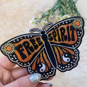 Free Spirit Butterfly Patch Iron On Embroidered Patches Quote Camping Outdoors Nature VSCO Wildflower Co. image 3