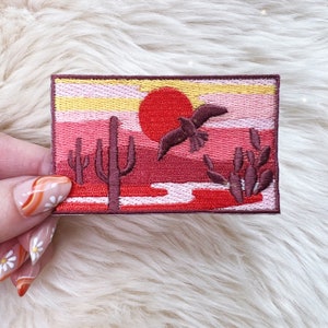 Desert Sunset Patch - Iron On Patch - Saguaro Cactus, Sun, Bohemian, Outdoors, Nature, Arizona - Embroidered Patches -  Wildflower + Co.