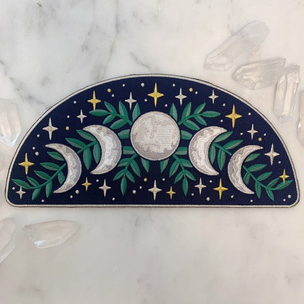 Moon Phases Large Back Patch - Iron On Embroidered Patches for Jackets - Celestial Magical - Midnight Navy & Metallic - Wildflower + Co. DIY
