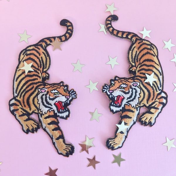 Tiger Patch - Iron On Embroidered Patches - Climbing Tigers - Set or Individually Sold - Wildflower + Co.