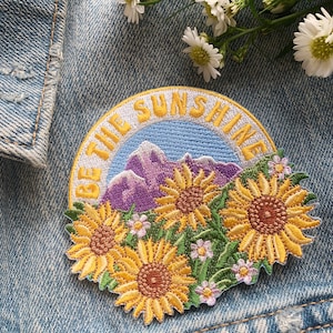 Be the Sunshine Patch Sunflower Mountain Sun Outdoors Nature Inspirational Quote Embroidered Patches VSCO Wildflower Co. image 2