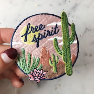 Free Spirit Scenic Desert Patch - Cactus - Sun - Wanderlust - Iron On Embroidered Patches - VSCO - Wildflower + Co. DIY