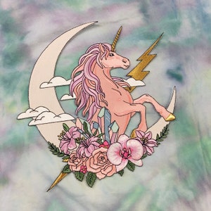 Pink Unicorn & Moon XL Back Patch - Patches for Jackets, Embroidered Iron On, Wildflower + Co. DIY Valentines Day Gift