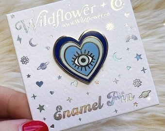 Evil Eye Heart Pin - Y2K Aesthetic Heart Hard Enamel Pins - Evil Eye Pin - Protection Talisman - Blue Pins - Hat Pin - Wildflower +Co. Gifts
