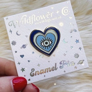 Evil Eye Heart Pin - Y2K Aesthetic Heart Hard Enamel Pins - Evil Eye Pin - Protection Talisman - Blue Pins - Wildflower + Co. Gifts