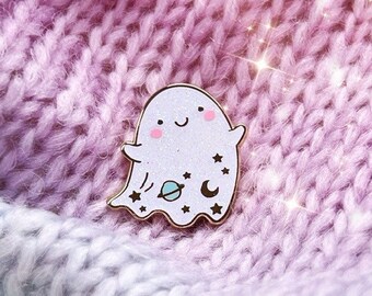 Ghost Enamel Pin - Glitter or Glow in the Dark Cute Ghost Pin!  Ghostie Pin - Spooky Season - Halloween Hard Enamel Pin - Pastel Goth