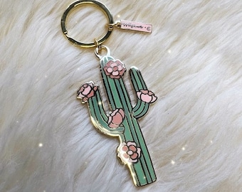 Saguaro Cactus Keychain - Hard Enamel Keychains - Arizona Desert - Cactus Flower - Saguaro Blossoms - Nature - Southern Keychain - Gifts