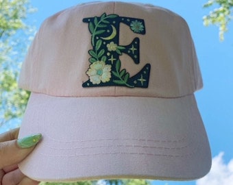 Personalized Women's Baseball Cap - Choose Letter & Hat Color - Floral Initial Monogram Monogrammed Embroidered Patch - Wildflower + Co.