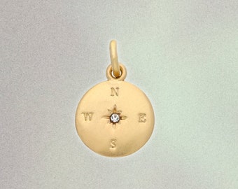 Compass Charm - Pendant – Matte Gold w. Crystal Accent