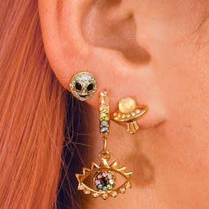 Charm Huggie Earrings | Mix & Match Hoop Earrings with Charms | Aesthetic Earrings | Gold Pastel or Rainbow Huggie Hoops + CHARMS!