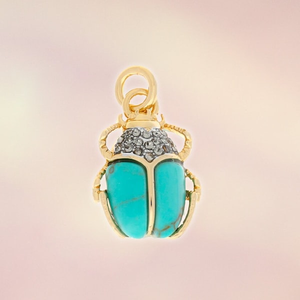 Scarab Charm / Pendant – Turquoise, Micro Pave & 14K Gold Plating