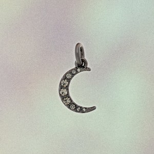 Dainty Pave Crescent Moon Charm - Pendant - Tiny, Delicate - Hematite