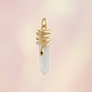 Crystal Snake Charm - Pendant, Clear Quartz & Gold - Serpent - Wildflower + Co.