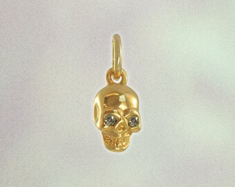 Dainty Gold Skull Charm - Pendant - "Black Diamond" Crystal - Tiny - Mini