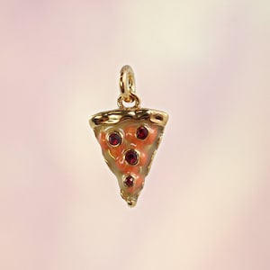 Pizza Slice Charm – Pendant, Gold & Enamel – Pepperoni Pizza