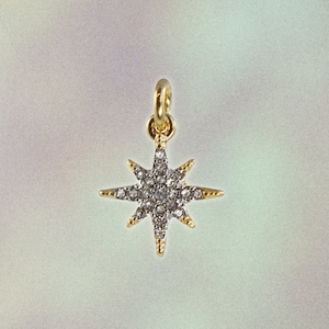 Dainty Gold Pave North Star Charm - Pendant - Tiny, Delicate + Optional Necklace or Bracelet for Personalized Jewelry