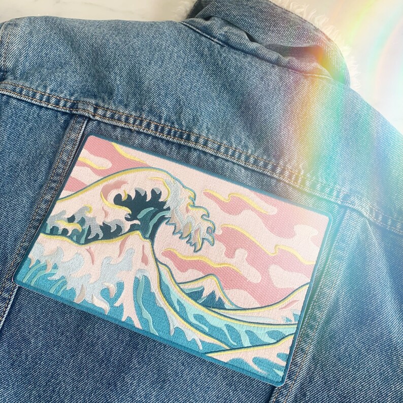 Wave XL Back Patch Patches for Jackets, Embroidered Iron On, Ocean Iron On Patch Sea Beach Surf Embroidered Coconut Girl image 1