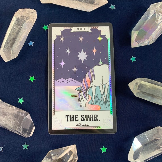 Tarot Card Sticker - The Star | Holographic !!! | Unicorn & Stars | Stickers for Laptop Water Bottles + Aesthetic Stickers