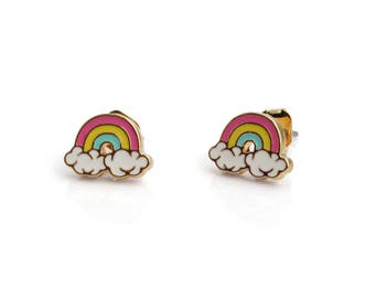 Rainbow Earrings | Rainbow Stud Earrings | Rainbow Studs | Cute Earrings | Aesthetic Earrings | Colorful & Gold Studs | VSCO | Jewelry Gift