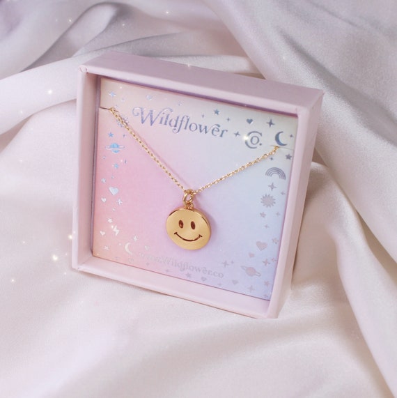 ★SENTIMENTS★ NO.548 [PINK] SMILE SOLDIER NECKLACE Smiley Necklace - Cute Jewelry - Charm Necklace - Kidcore