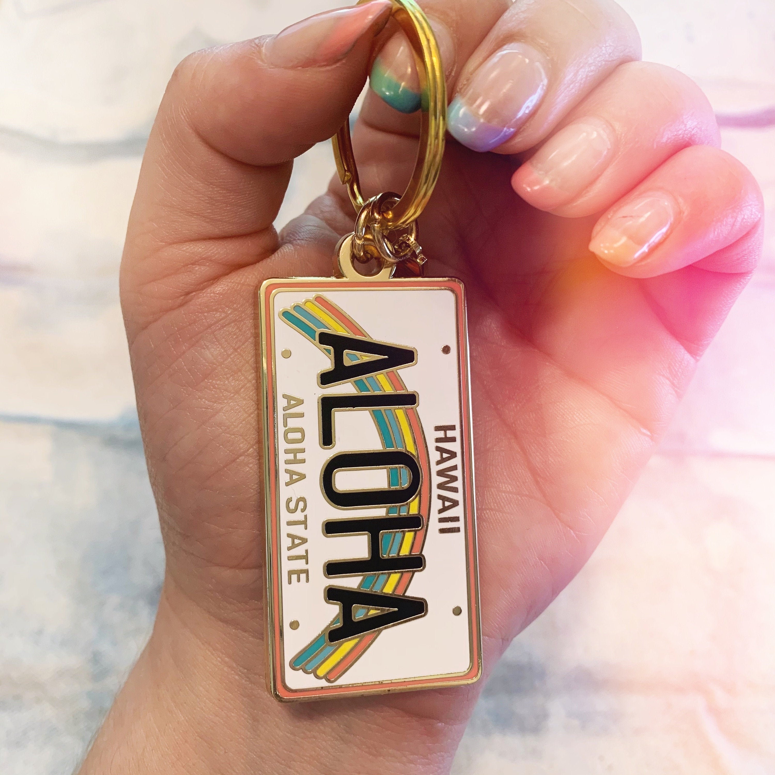 Metal Enamel Island Memories Keyrings: Aloha Fun