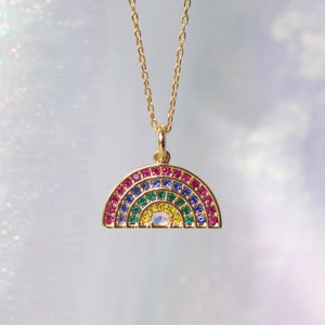 Rainbow Necklace - Gold & Bright Pave Crystal - Wildflower + Co. Charm Jewelry Gift - Valentines Day Gift
