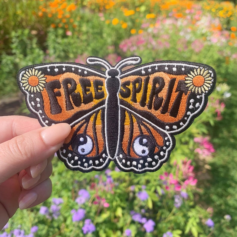 Free Spirit Butterfly Patch Iron On Embroidered Patches Quote Camping Outdoors Nature VSCO Wildflower Co. image 2