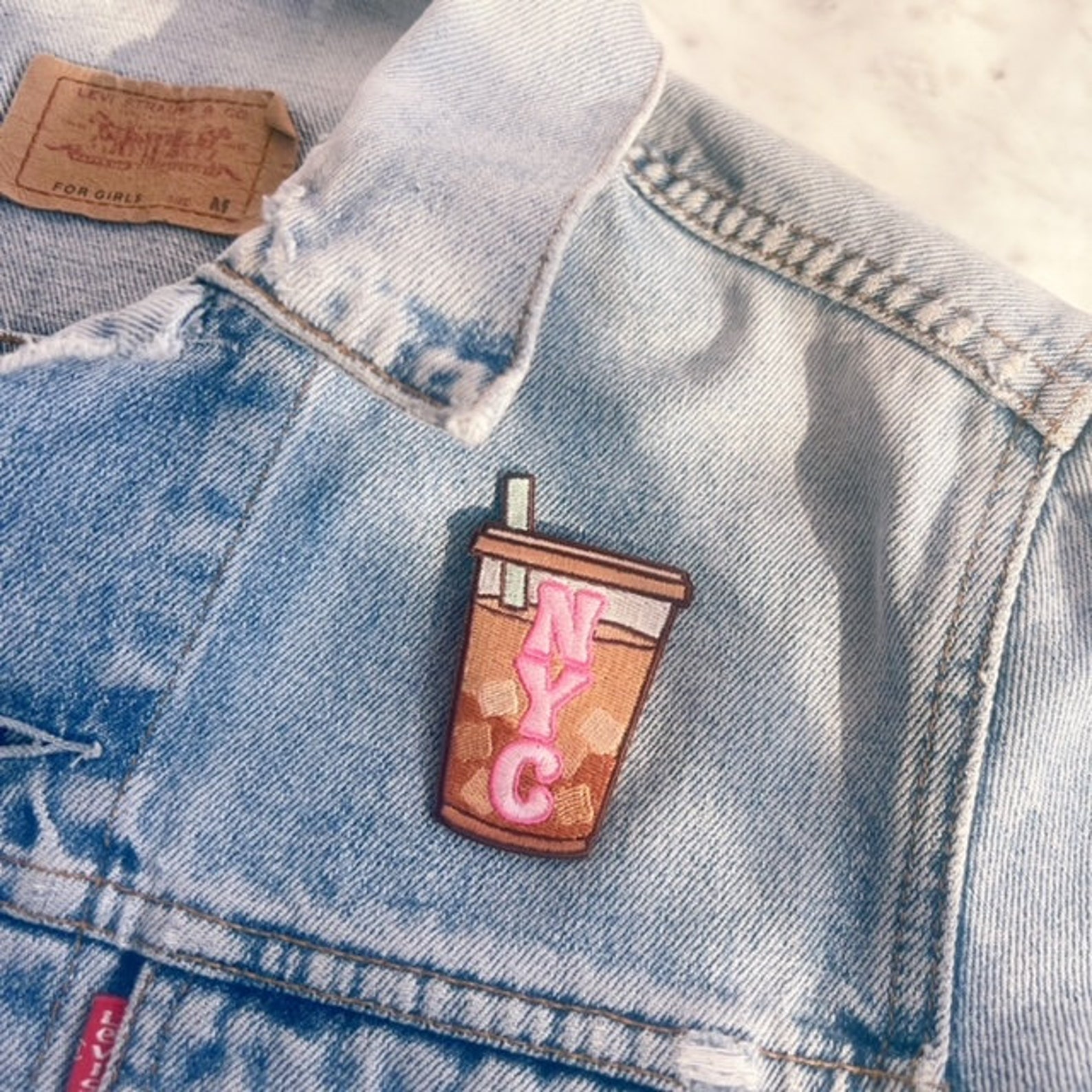NYC Iced Coffee Patch - Embroidered Iron on Patches for Jackets - - New ...