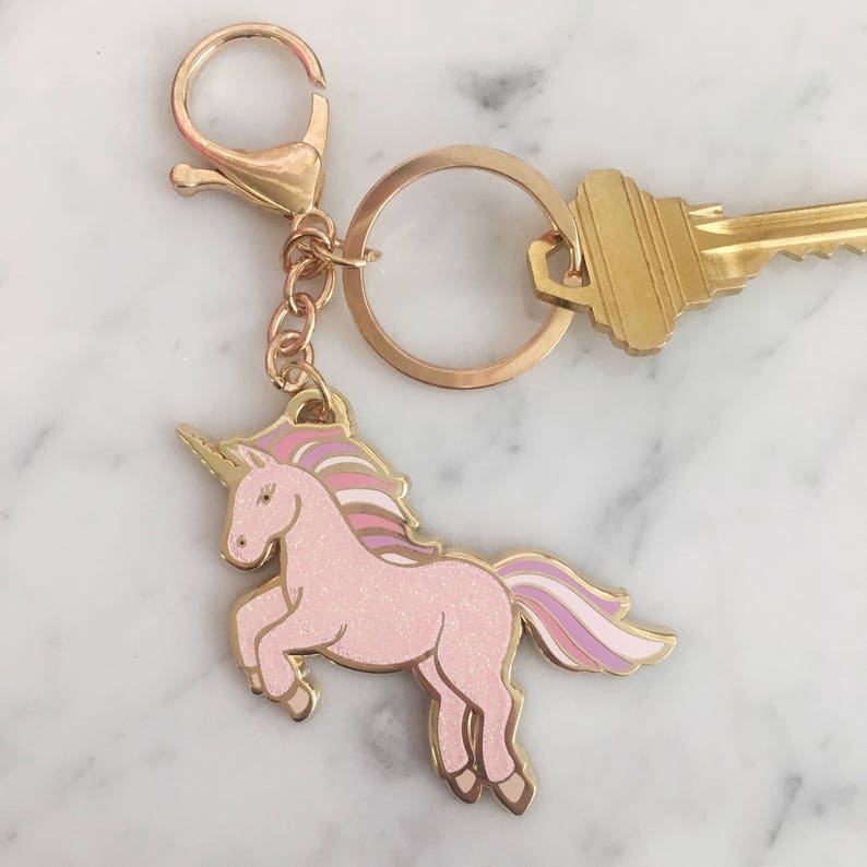 Unicorn Enamel Keychain Cute Pastel Pink Glitter Hard Etsy