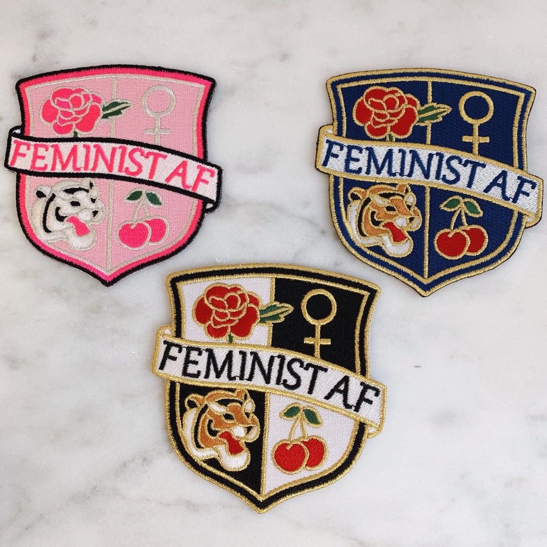 Feminist AF Crest Patch - Iron On, Pink