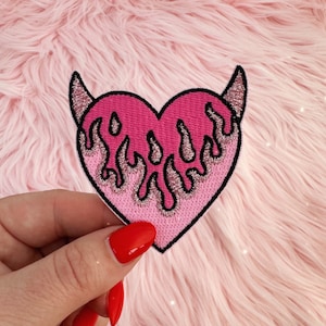 Devil Heart Patch - Devilish Flame Heart Iron on Patch with Horns - Embroidered Patches for Jackets - Y2K Bratz Accessories - Wildflower Co