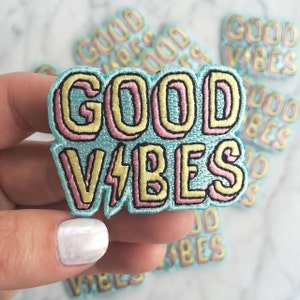 Good Vibes Patch Iron On, Embroidered Applique Chill Summer image 1