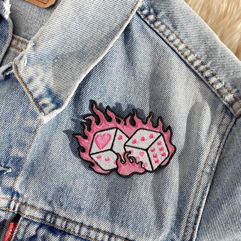 Flaming Dice Patch - Iron on Patch - Embroidered Patches for Jackets ...
