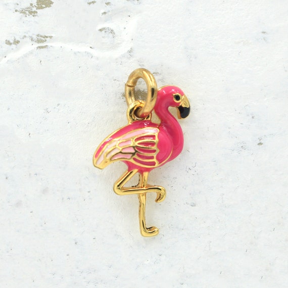 Pink Flamingo Charm Pendant Dainty Gold Enamel | Etsy