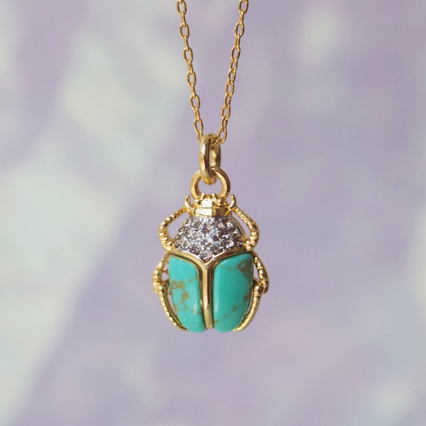 Scarab Necklace - Turquoise Charm Necklace - Wildflower + Co. Charm Jewelry Gift