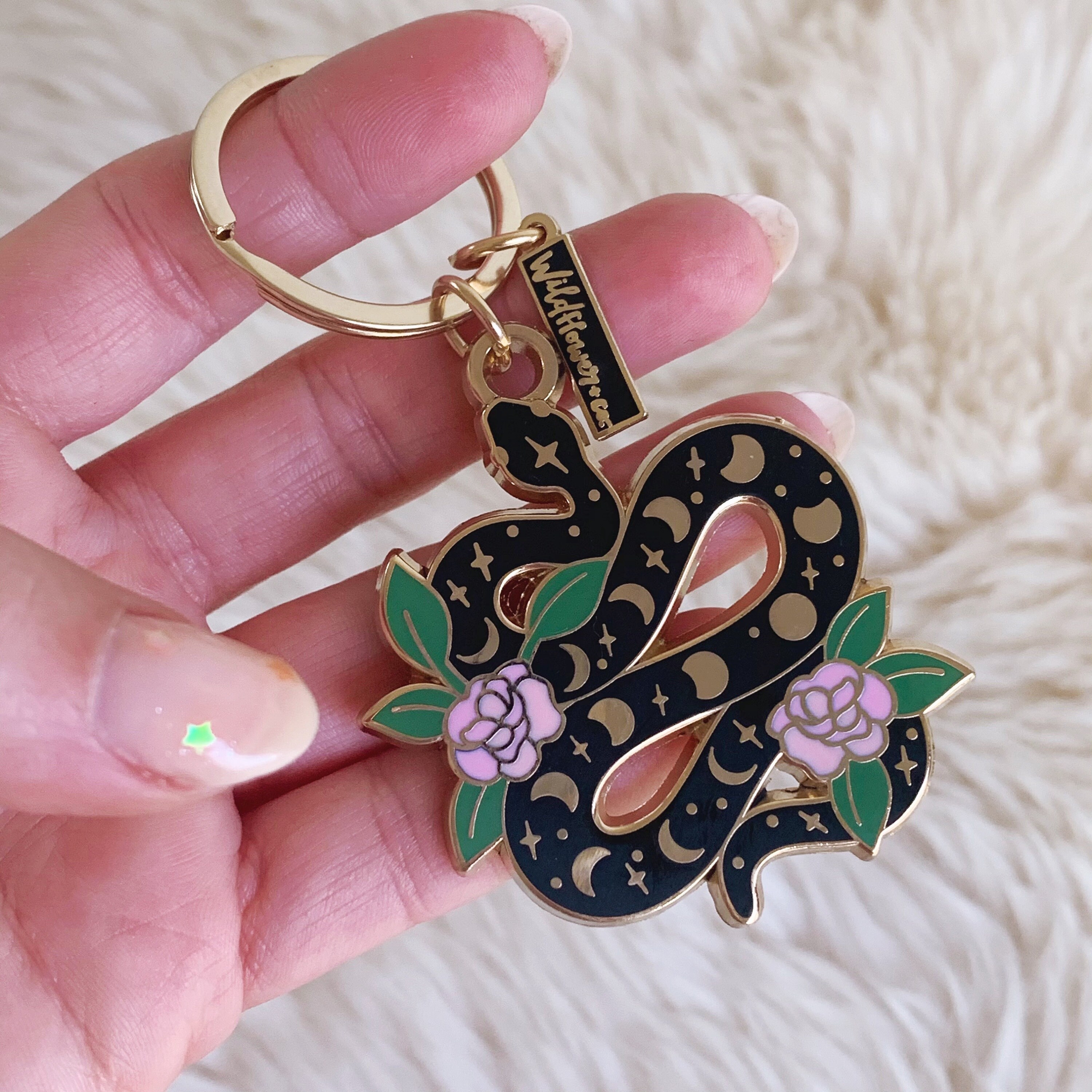 Snake Enamel Keychain Key Ring Magical W. Moon Phases & Etsy