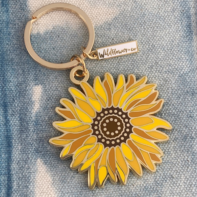 Sunflower Keychain Enamel Keychain Bag Charm Yellow Etsy