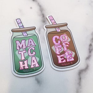 Iced Latte Sticker - Iced Coffee Sticker - Iced Matcha Latte Sticker - Holographic Vinyl - Aesthetic Stickers for Laptop Case Water Bottles