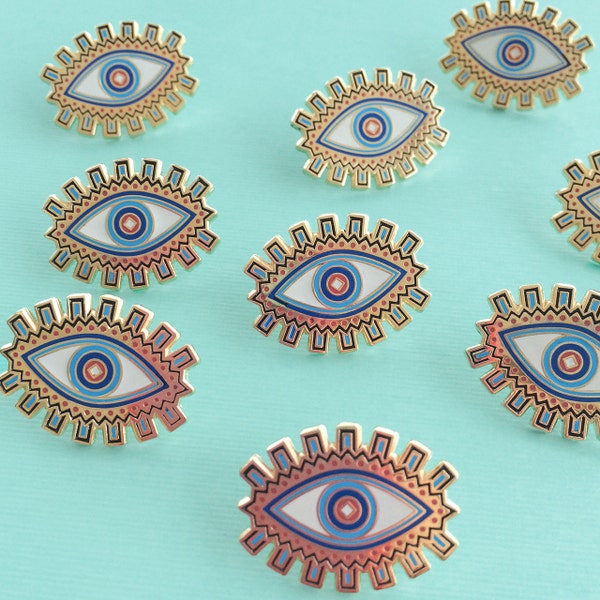 Evil Eye Enamel Pin, Flair – Lapel, Hard Enamel - Blue & Gold