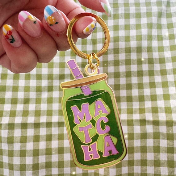 Iced Matcha Keychain – Cute Aesthetic Bag Charm - Matcha Latte Fun Gift - Wildflower + Co